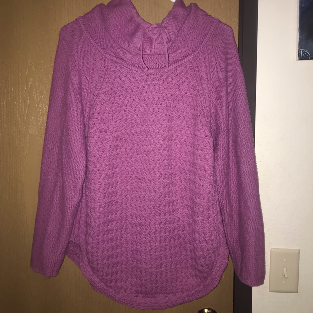 Size large pink knit sweater w adjustable cowl neck